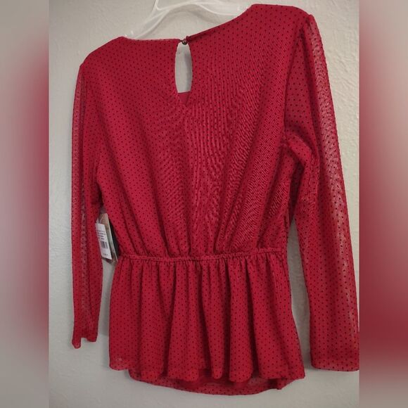 Lily White Red Polka Dot Wrap Tie Blouse Size Medium - Picture 15 of 16